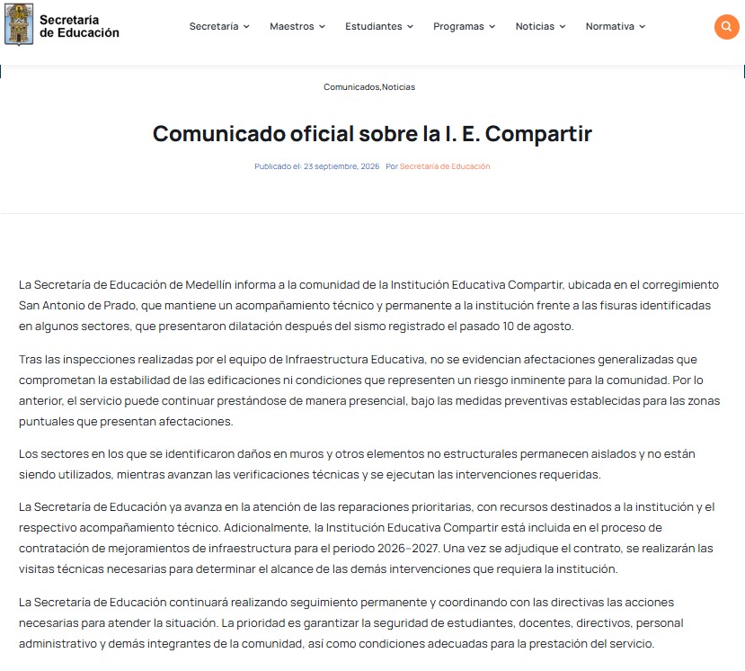 IMAGEN DEL COMUNICADO  EMITIDO POR SED